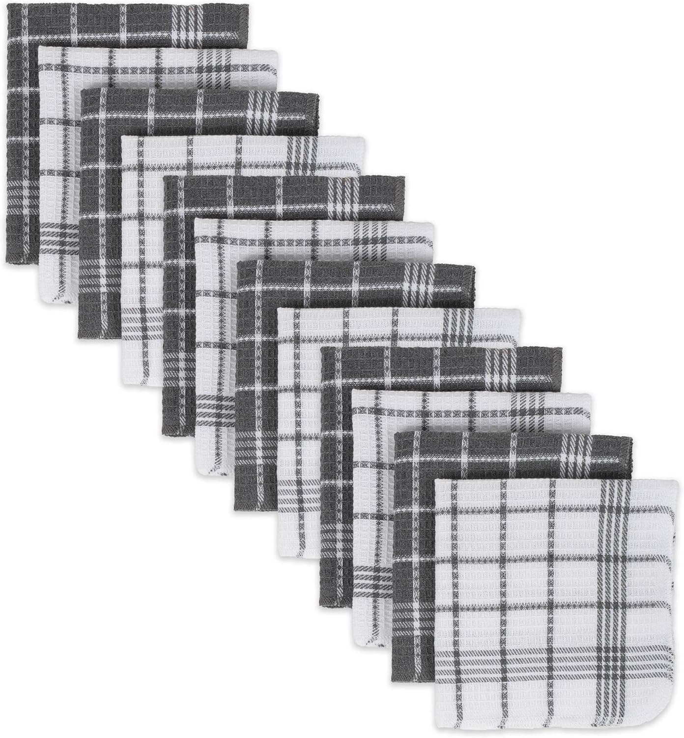 DII Waffle Weave Kitchen Collection, 100% Cotton, Dishcloth Set, Gray 12 Piece