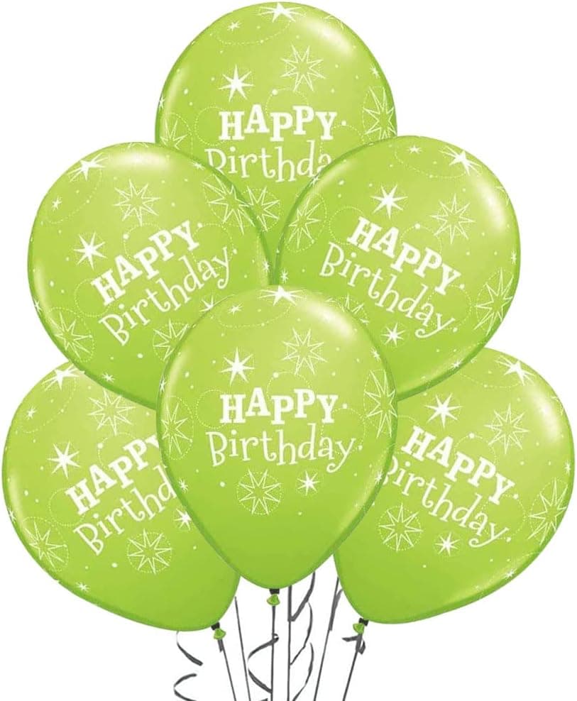 PMU 11 Inches Round Lime Green Birthday Sparkle Latex Balloon Pkg/50