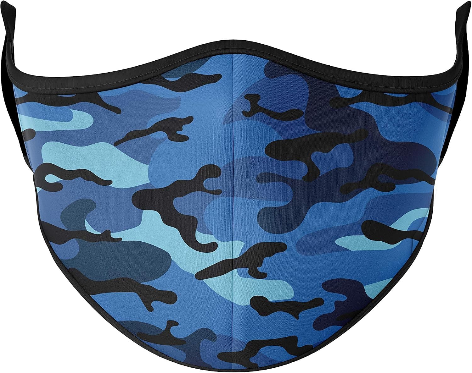 Top Trenz Reusable Face Mask Made with Stretch Cloth for Everyday Use - Indoor/Outdoor Face Cover - Blue Camo - Adult Large