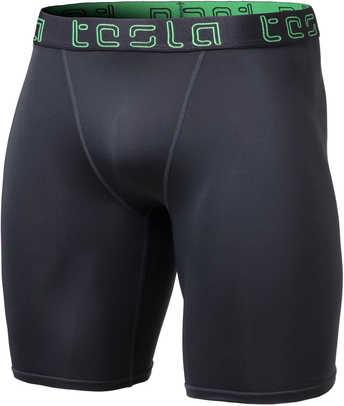 TSLA Men's Compression Shorts Baselayer Cool Dry Sports Tights, Basic(mus07) - Dark Grey, 2X-Large.