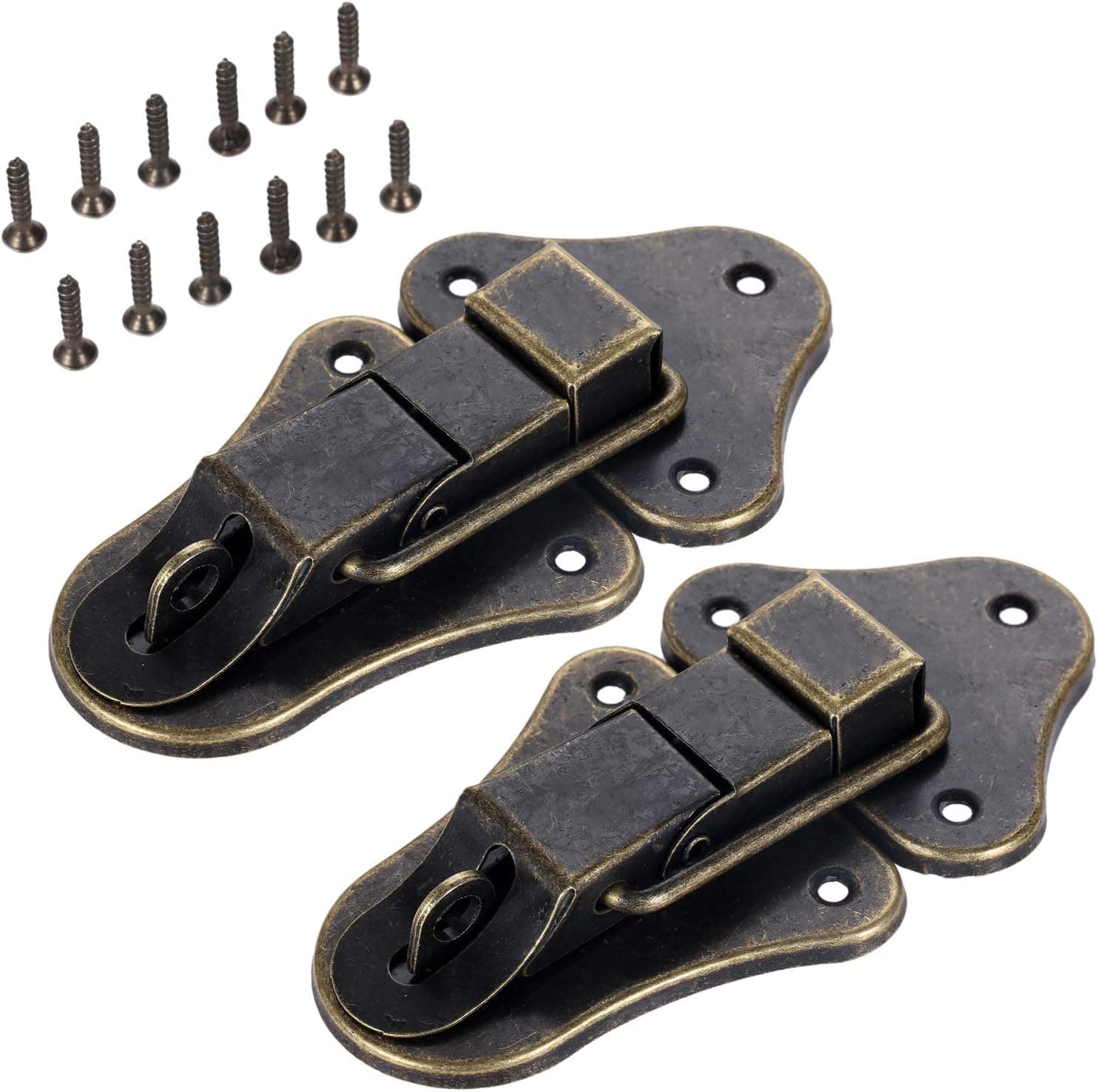 dophee 2 Pack Vintage Toggle Hasp Latches, 3.74''x2.05'' Heavy-Duty Antique Bronze Locks with Mounting Screws for Suitcase Jewelry Box Ordinary Box Wooden Case Furniture Decoration