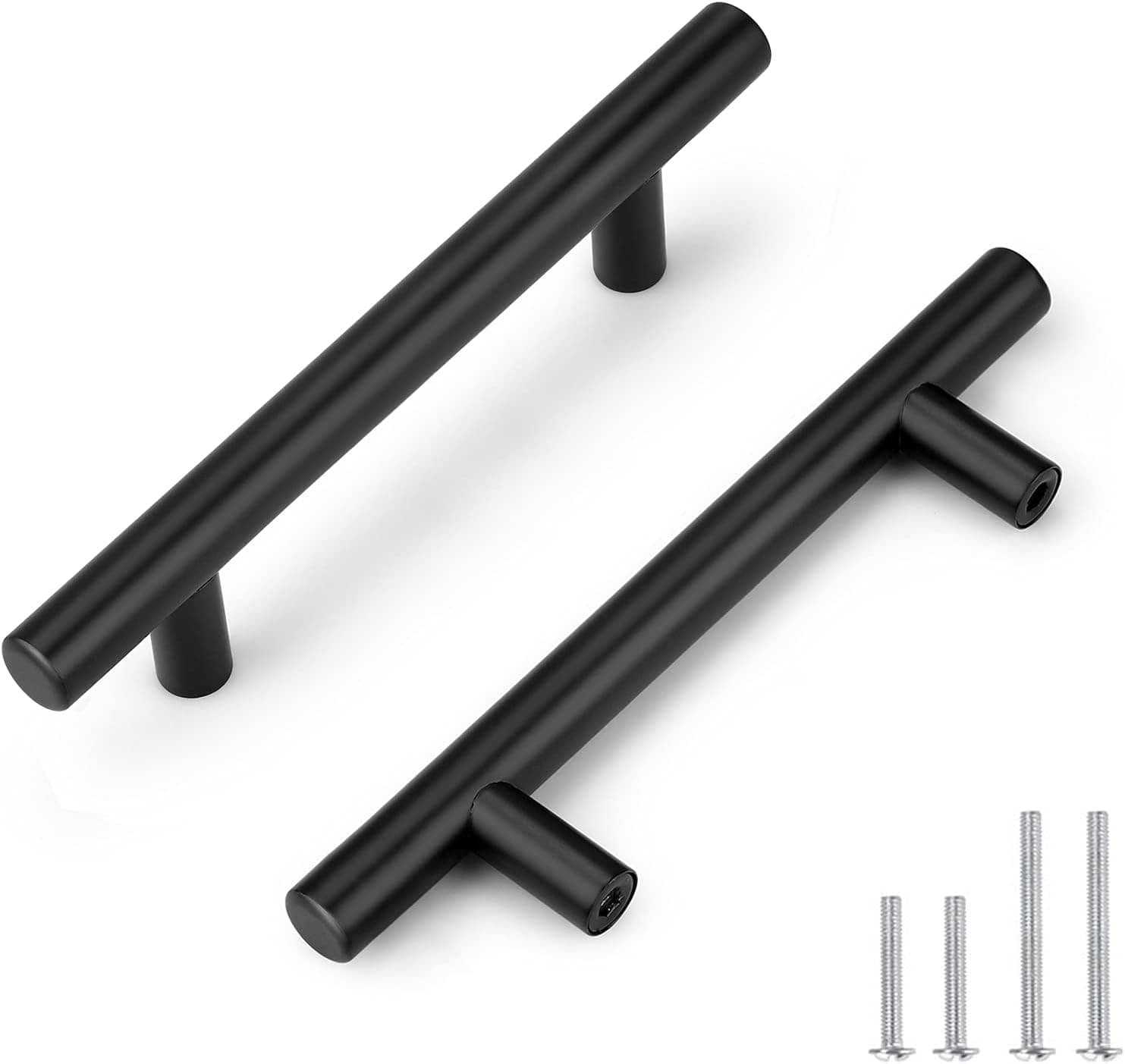 Probrico 50 Pack Black Stainless Steel Kitchen Cabinet Door Handles T Bar Drawer Pulls Knobs Diameter 1/2 inch Hole Centers:3-3/4inch-6inch Length
