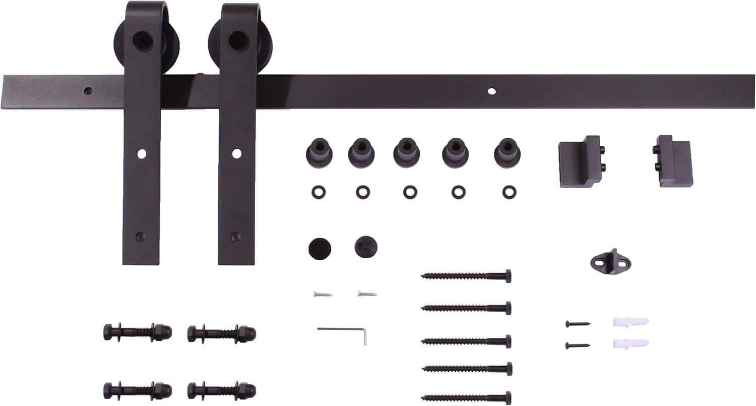 78.7" Original Antique Sliding Wood Barn Door Hardware Track, Premium Quality, Black, Extra Supply : Longer Bolts for Door Thickness 1-3/4" and Concrete Anchor Bolts