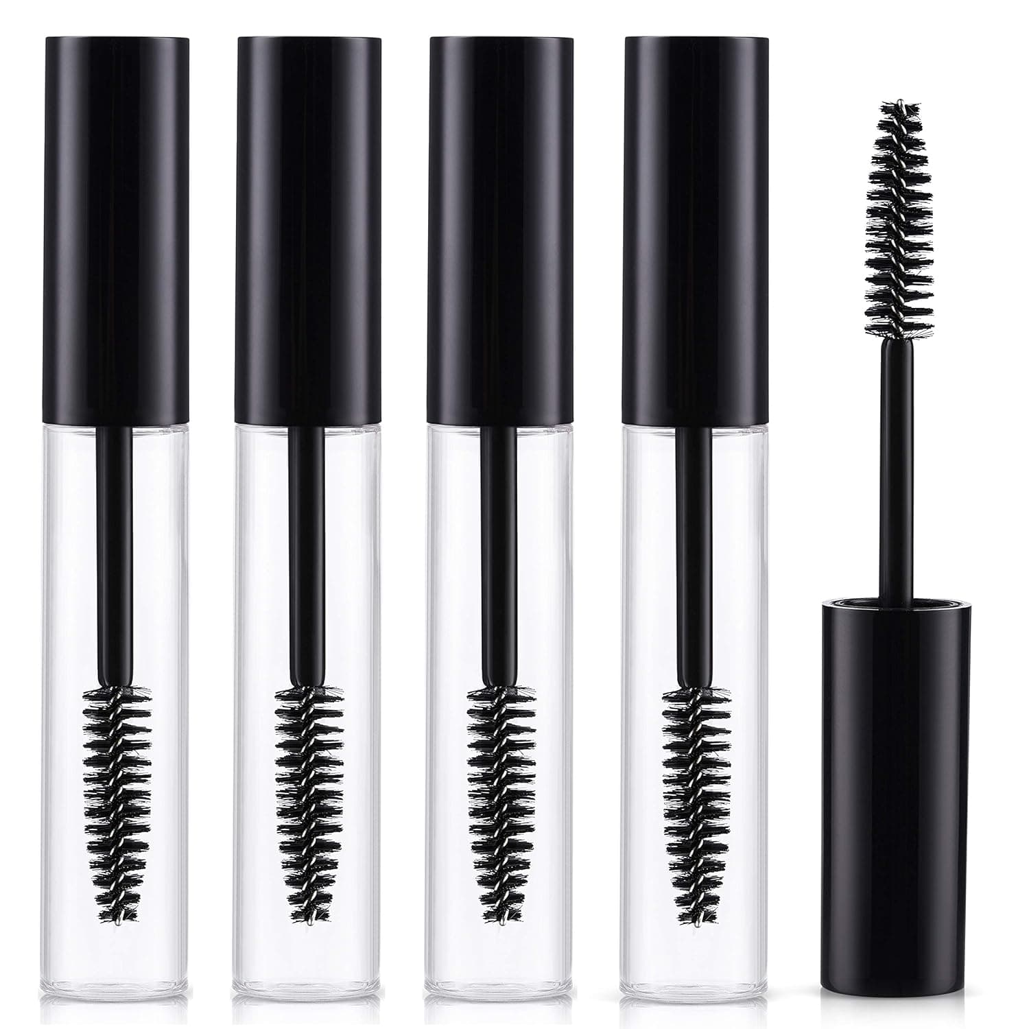 ZMCARE 4-Pack (10mL) Reusable Empty Clear Mascara Tube, Mascara Container, —Reusable Empty Bottle for Castor Oil / Eyelash Growth Oil with Brush for Home and Travel, DIY Makeup Tool