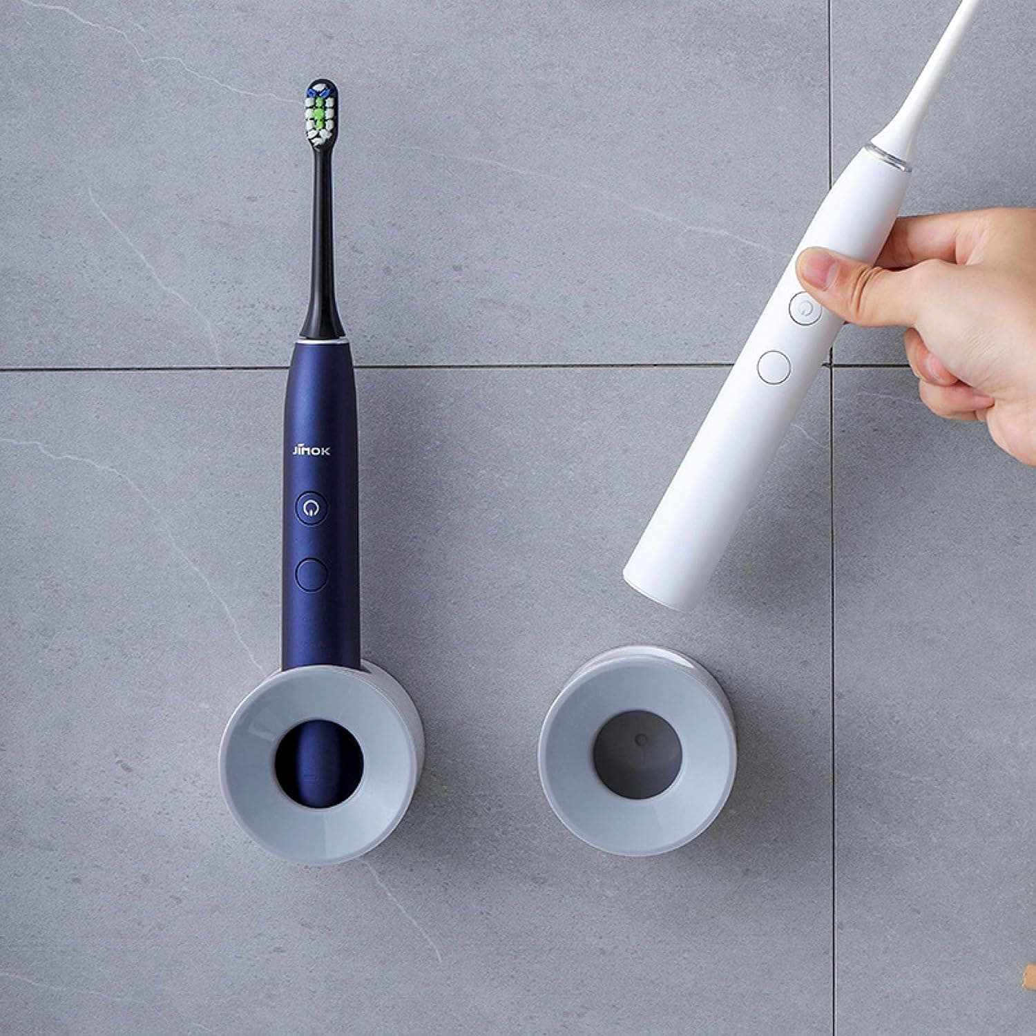 Klxsing LaLand Electric Toothbrush Holder for Bathroom, Wall Mounted for Shower Space-Saving, Bathroom Storage Organizer Caddy, Toothbrush Holder for Kids, Bathroom Decor (1, Grey)