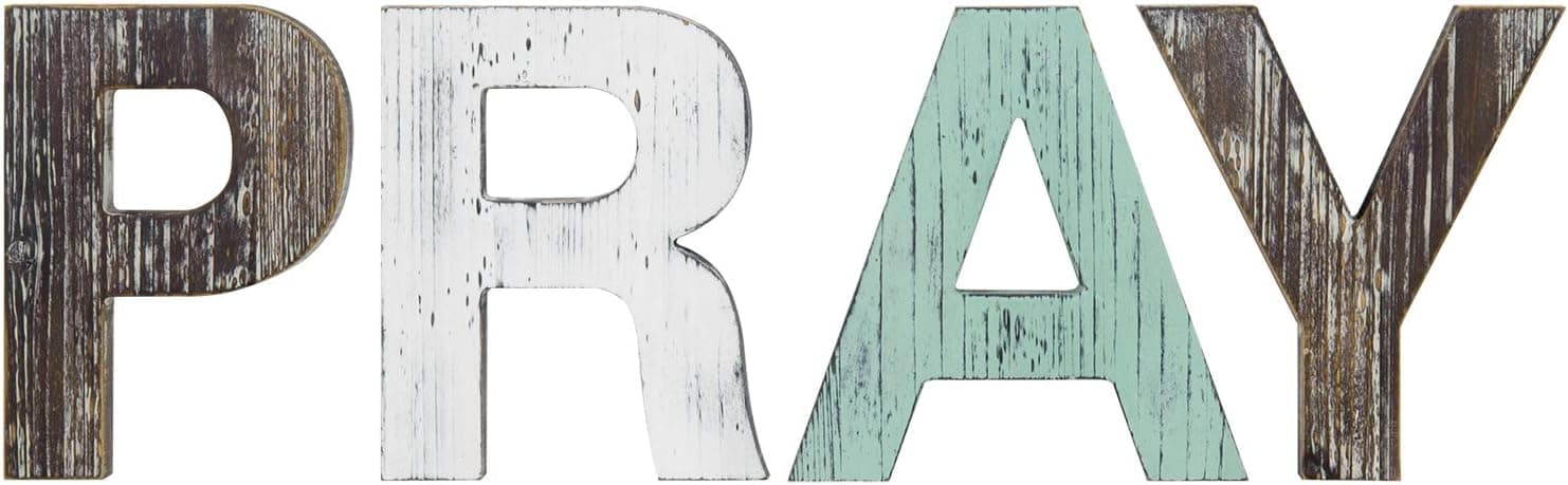 MyGift Rustic Multi-Color Hanging Wall Decor for Bedroom, Decorative Pray Block Cutout Lettering Sign