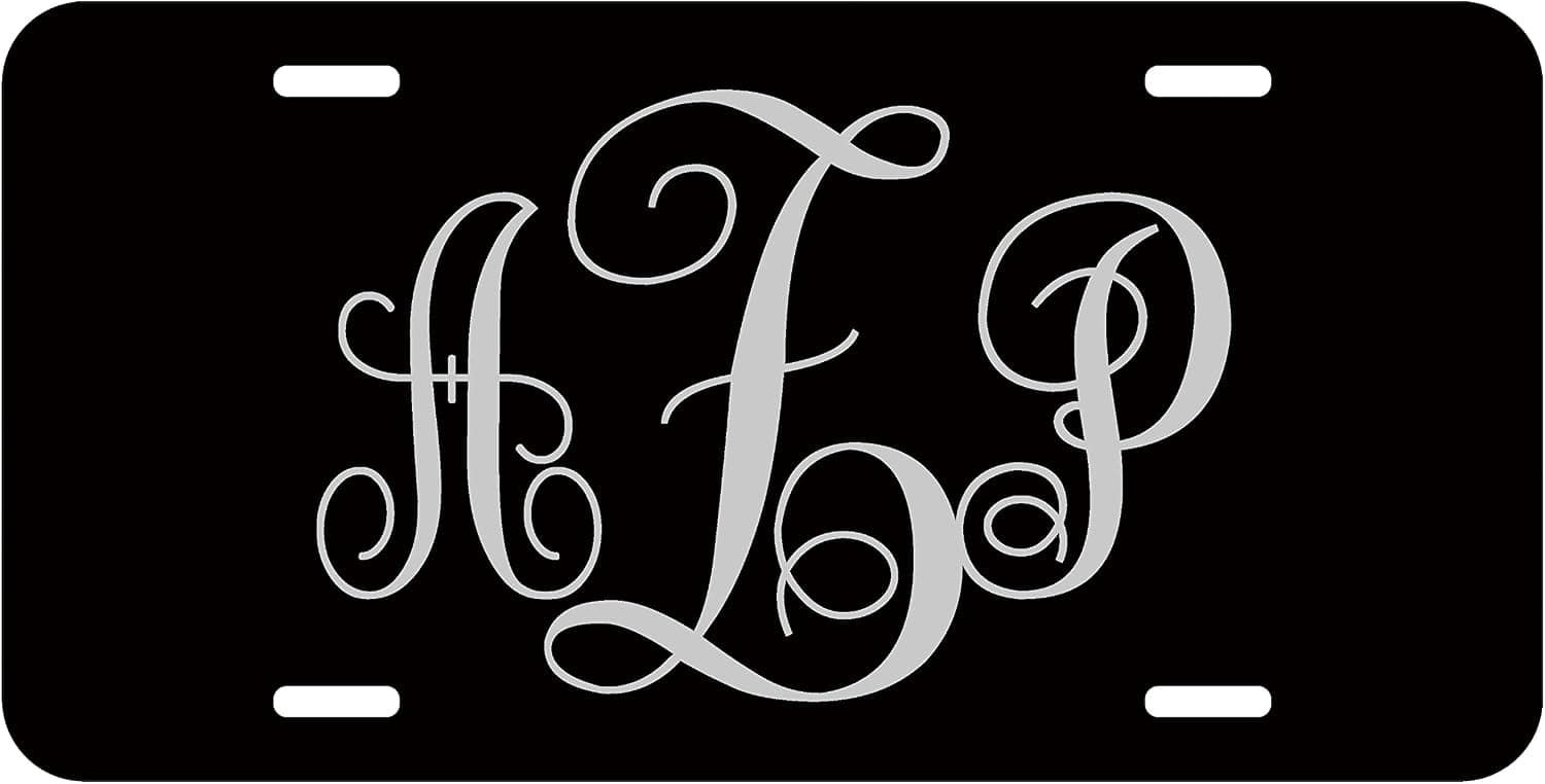 Top Craft Case Personalized Monogram License Plate - Grey Black Custom Initials Auto Car Tag