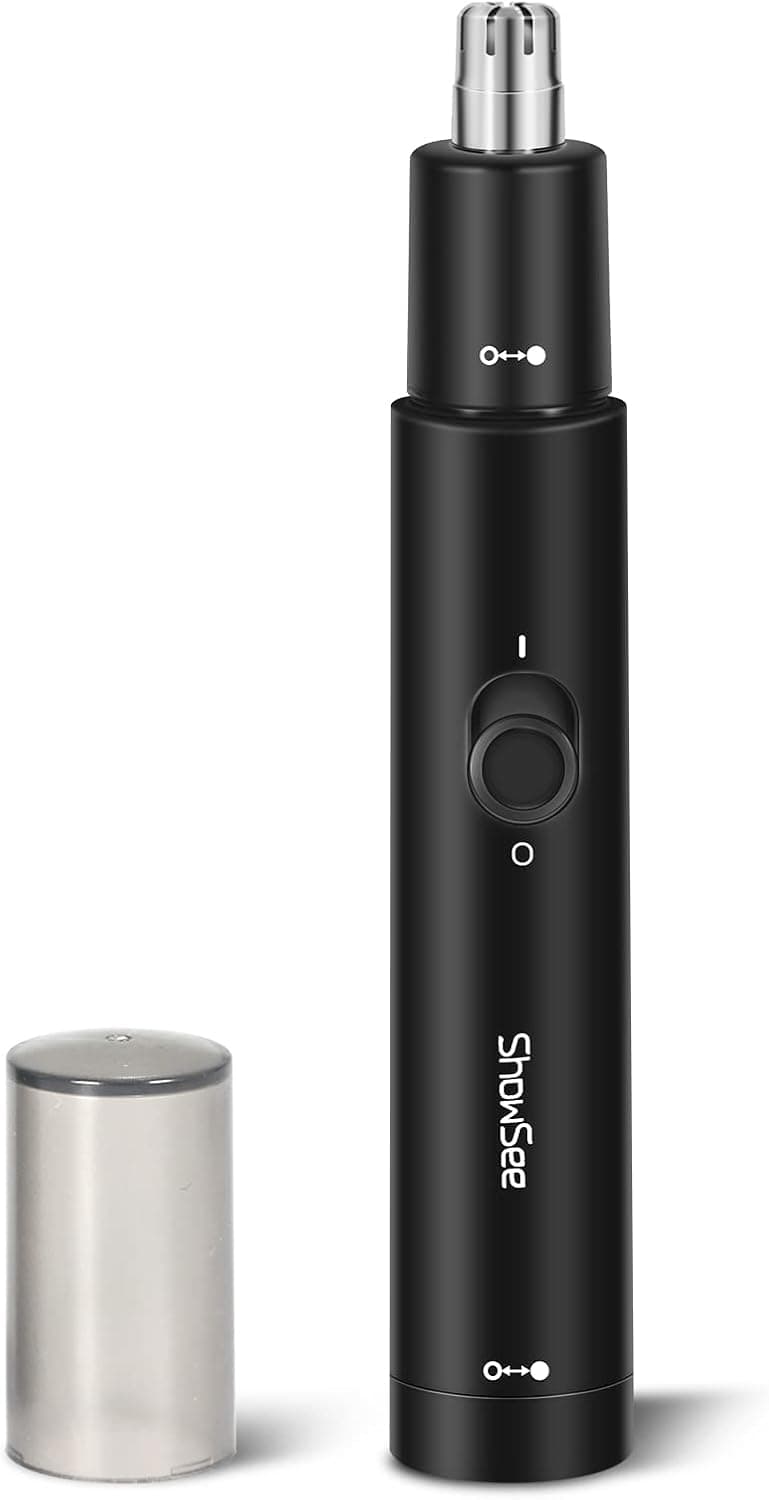ShowSee Nose Hair Trimmer for Men Women, Electric Nose Hair Trimmer with 11000 RPM Motor, Removable & Washable Dual-Edge Blades (Black, Freestanding,Cordless, Without Battery,12 Month Warranty)