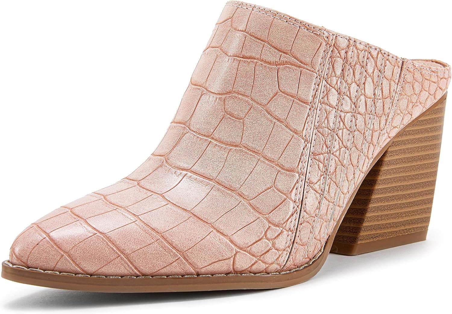 Womens Heeled Mules Closed Pointed Toe Chunky Stacked Heel Slip On Clogs Backless Shoes