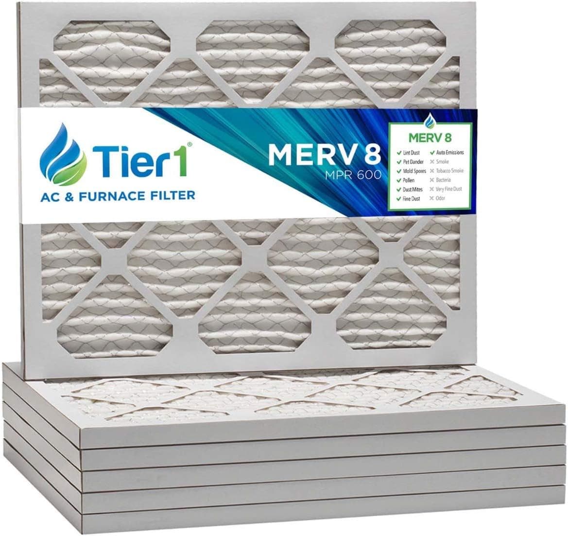 Tier1 17x22x1 MERV 8 Pleated Air/Furnace Filter -6 Pack