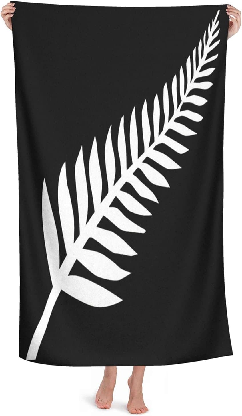 Beach Towel New Zealand Silver Fern Emblem White On Black Oversized Microfiber Super Absorbent Towel Bath Towels for Travel Quick Dry Towelfor Women Men Girls