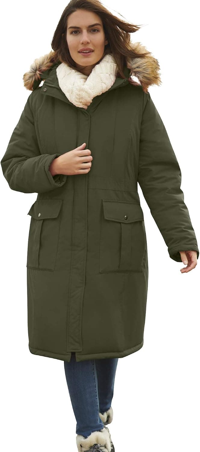 Woman Within Women's Plus Size The Arctic Parka™ In Knee Length Coat - 26/28, Dark Olive Green