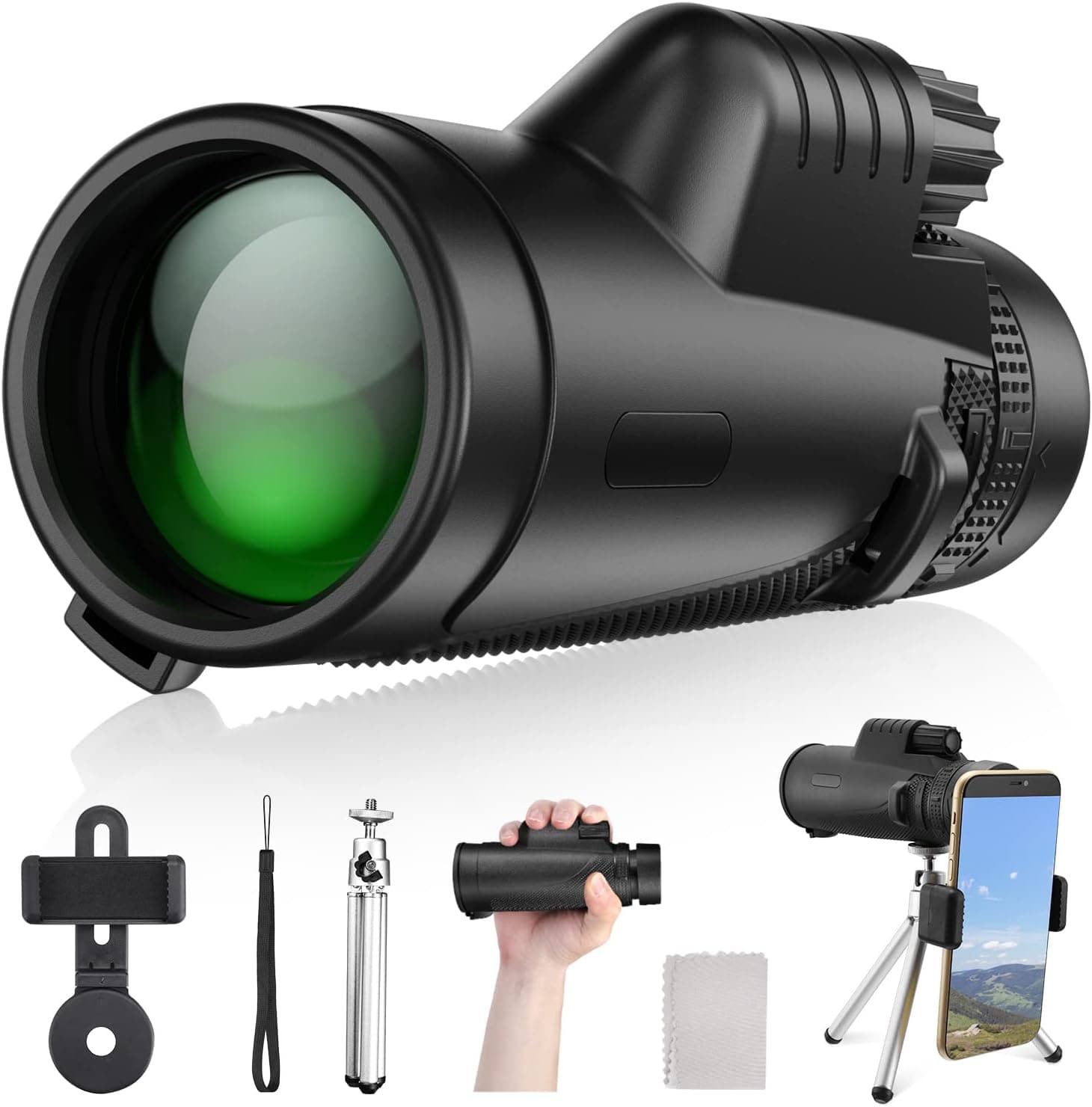 12X50 Monocular Telescope, High Power Monocular with Smartphone Holder & Tripod, Waterproof Zoom Telescope, BAK4 Prism Dual Focus for Hunting Bird Watching