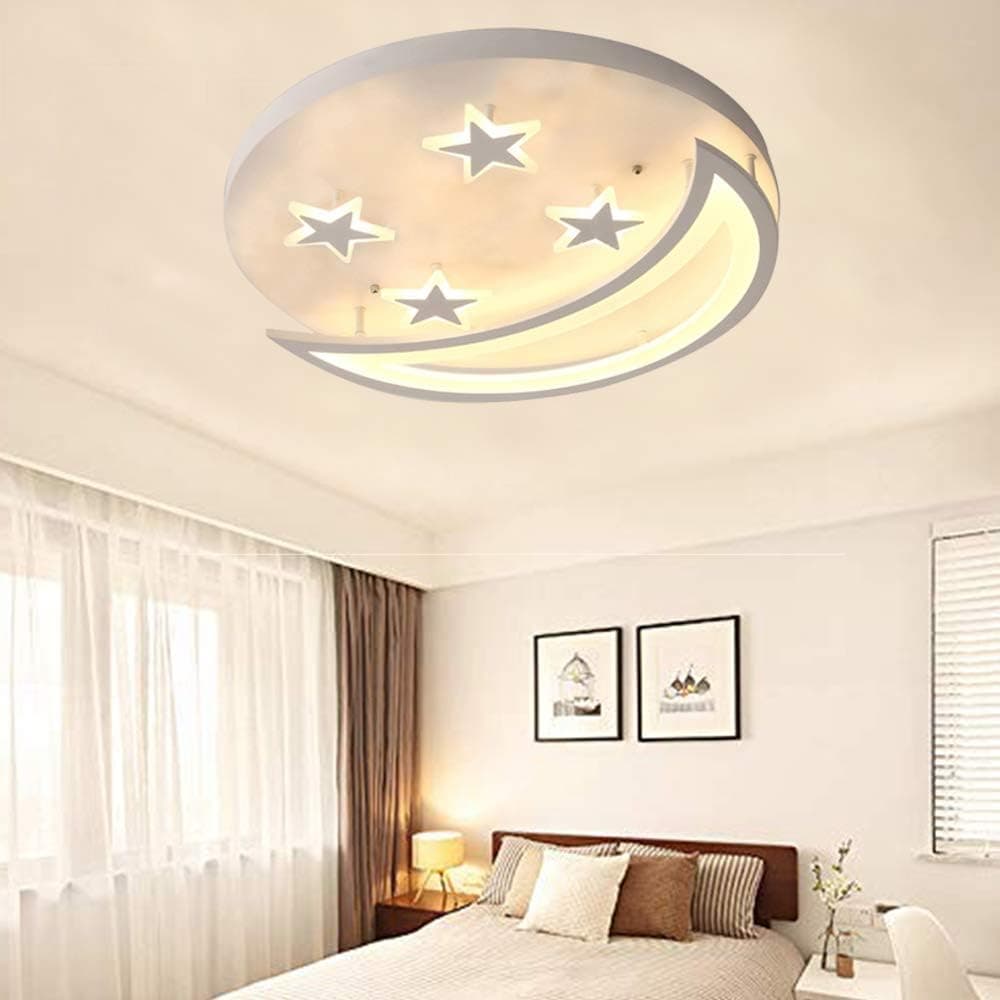 CraftThink Creative LED Flush Mount Ceiling Light, Acrylic Chandeliers Moon Star Shape Lighting for Living Room Bedroom Kids Room (Color: Warm Light, Size: 16inch )