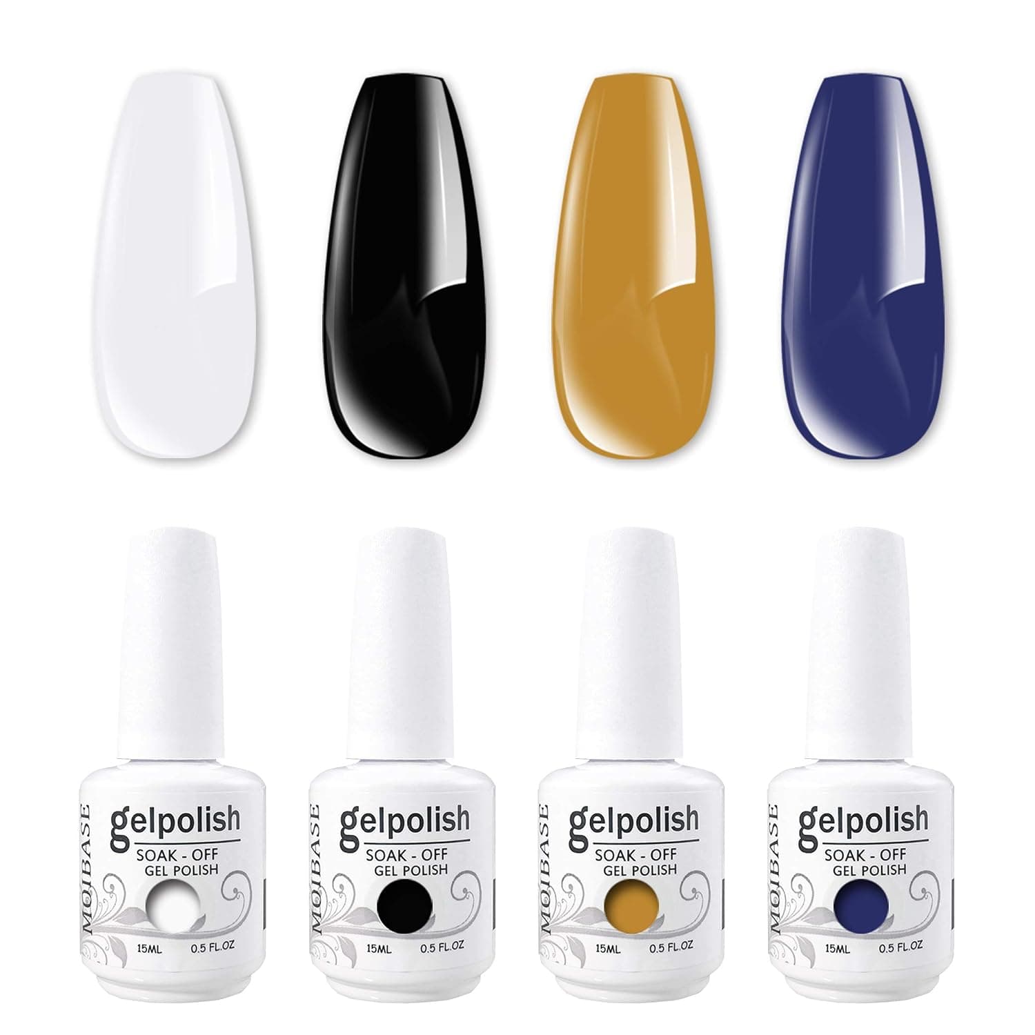 MOIBASE 15ml White Gel Nail Polish Varnish Soak Off UV Led Black Navy Mustard Nail Gel Polish Nail Art Salon Set of 4 Color C023