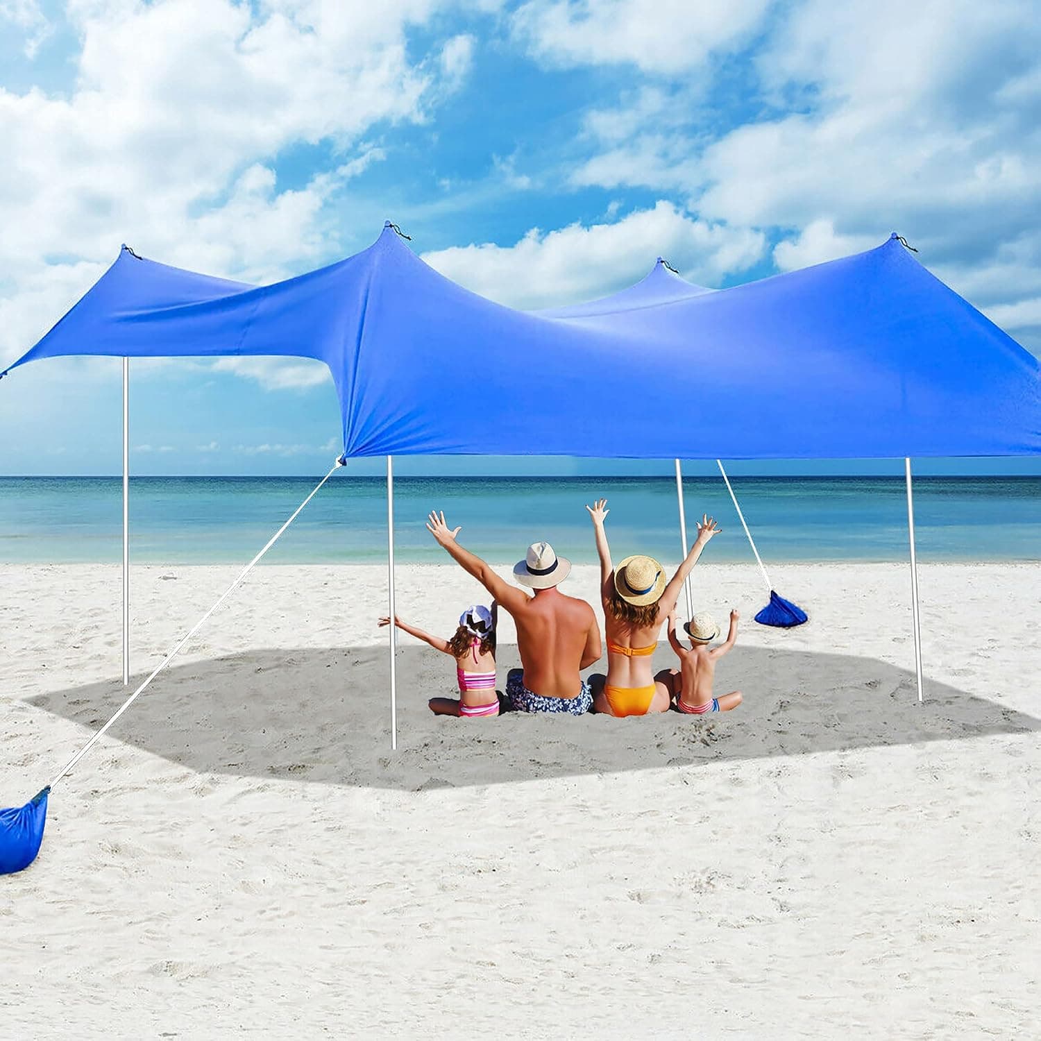 CONCHA CIELO Family Beach Shade, 10X10FT Pop Up Sun Shade Tent, Outdoor Sun Canopy with UPF50+ Protection, Easy to Carry and Set Up, for Trips, Fishing, Backyard Fun or Picnics(4Poles, Navy)