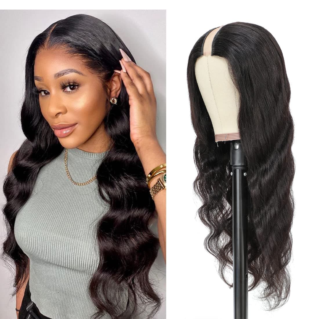 28 inch U Part Human Hair Wig Body Wave U Part Wigs Brazilian Body Wave 100% Unprocessed U Part Human Hair Clip in U Part Wig 150% density U Part Wigs Glueless Clip in Half Wig U Shape(28inch)