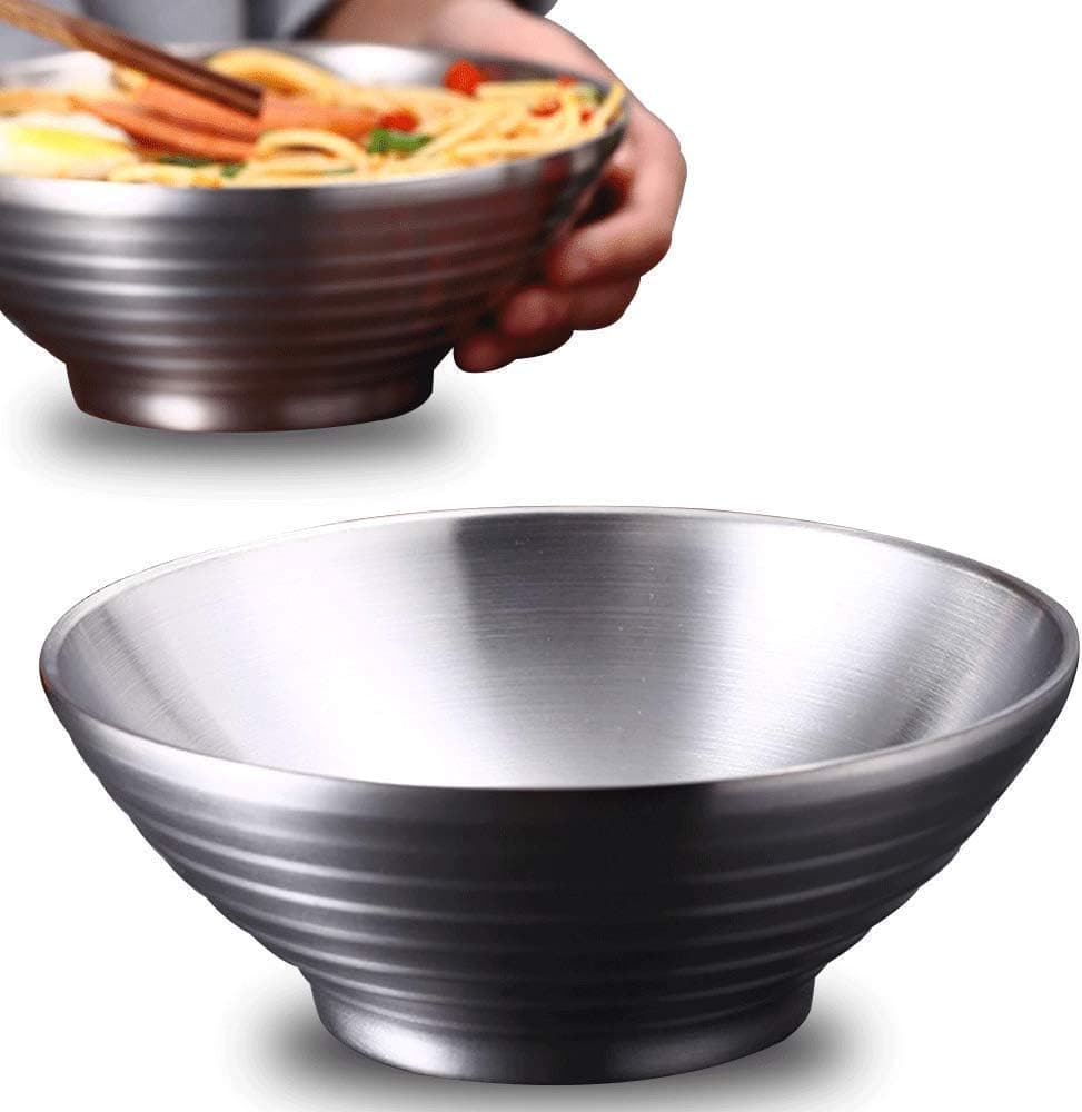 Qualizon 18/8 Stainless Steel Salad Bowl Double Layer Heat Resistant Serving Bowl for Noodle/Soup/Pasta (10.2Inch 72Oz)