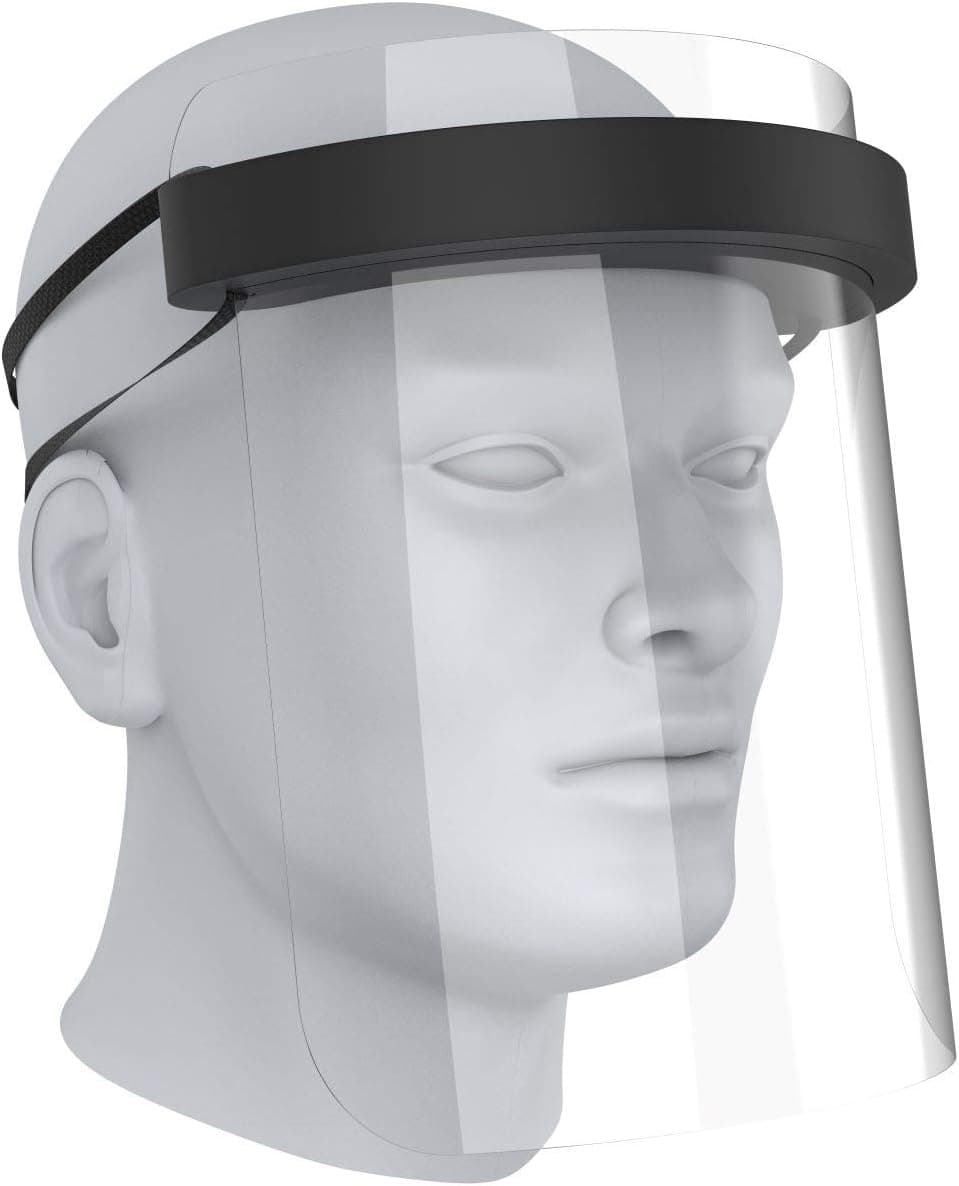 Reusable Protective Face Shield (2 Pack) - Anti-fog, Wear-all-day Full Face Coverage, Lightweight, Latex-free Elastic Head Strap, Comfortable Foam Head Piece, Multi-use PPE - Made in North America