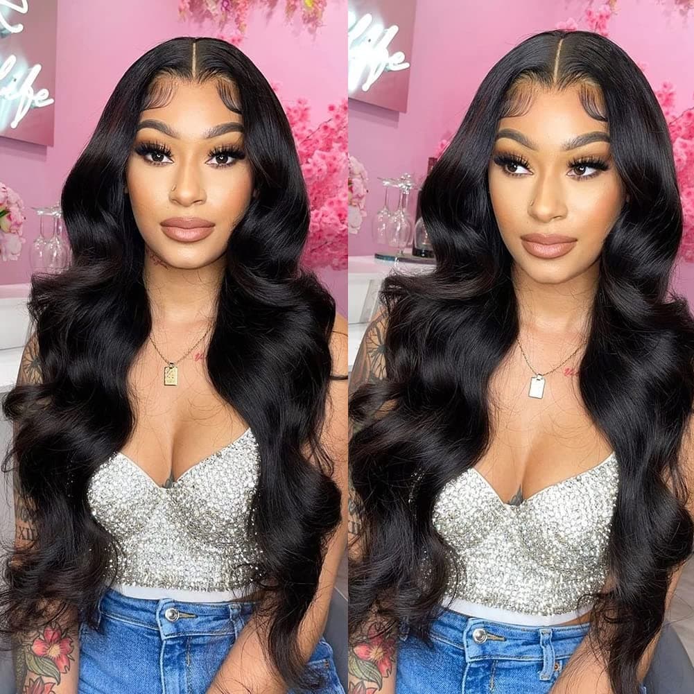 3 Bundles with Closure (18 20 22+16，Free Part)Virgin Hair Body Wave Bundles with Swiss Lace Closure Body Wave Bundles with Lace Closure Remy Human Hair Bundles with Closure Natural Color
