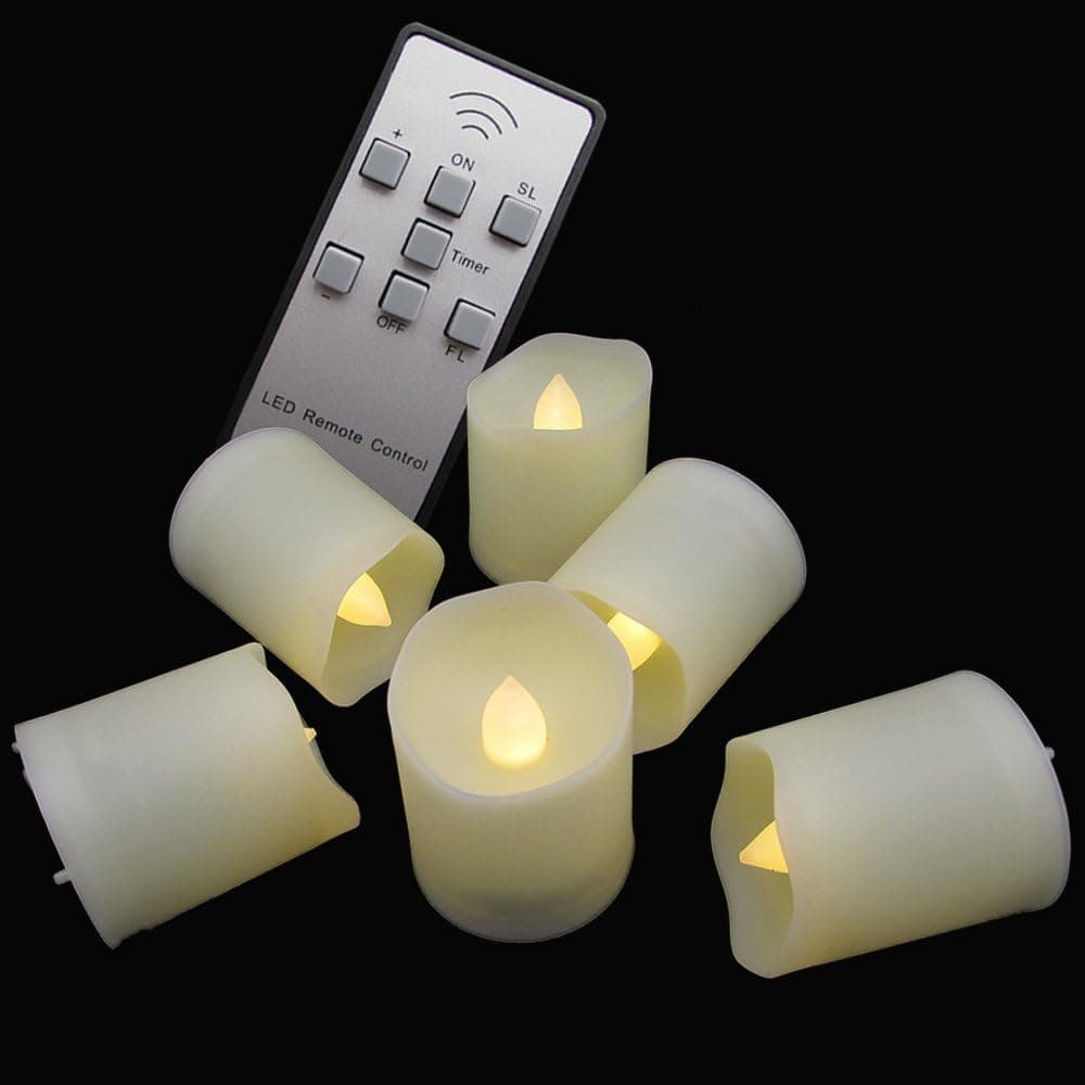 LAPROBING 【Timer】Flickering Flameless LED Tea Light Candles,6-Batteries Included,300+ Working Hours, Electric Plastic Fake Tealights Candles, Realistic, Unscented LED Votive Candles, Yellow Light
