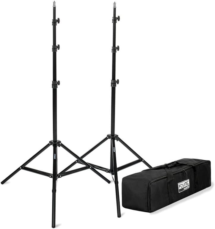 Fovitec Pack of Two Portable 7'6" Spring Cushioned Adjustable Height Aluminum Light Stand Kit with Carrying Bag, for Photo Studio and Video Lights, LED Panels, Ring Light, Monolight, and Accessories
