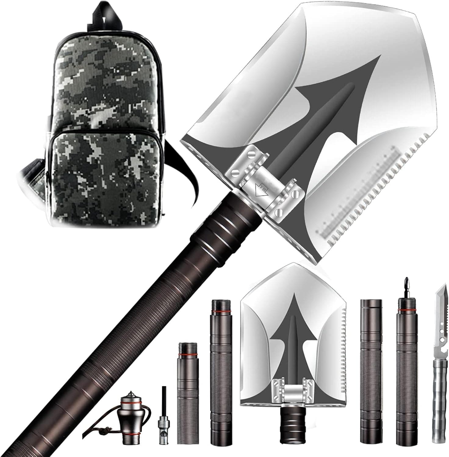 Survival Shovel, 23 in 1 Multitool Camping Shovel, Folding Military Shovel | Compact Tactical Shovel Entrenching Adjustable Tool for Off Road Camping Rescue Rescue Hiking