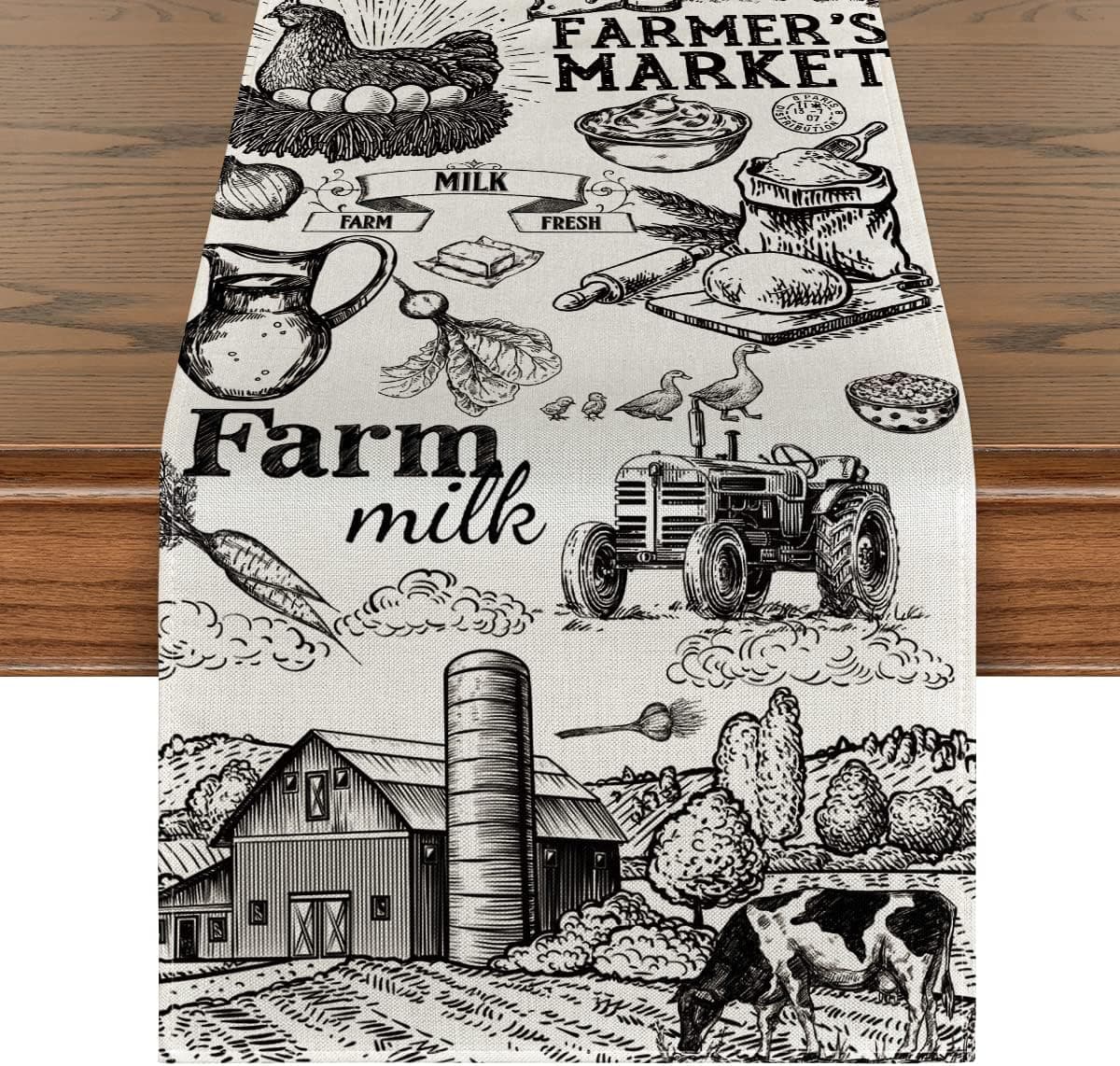 Artoid Mode Tractor Milk Farm Table Runner, Cow House Fall Kitchen Dining Table Decoration for Outdoor Home Party 13x90 Inch