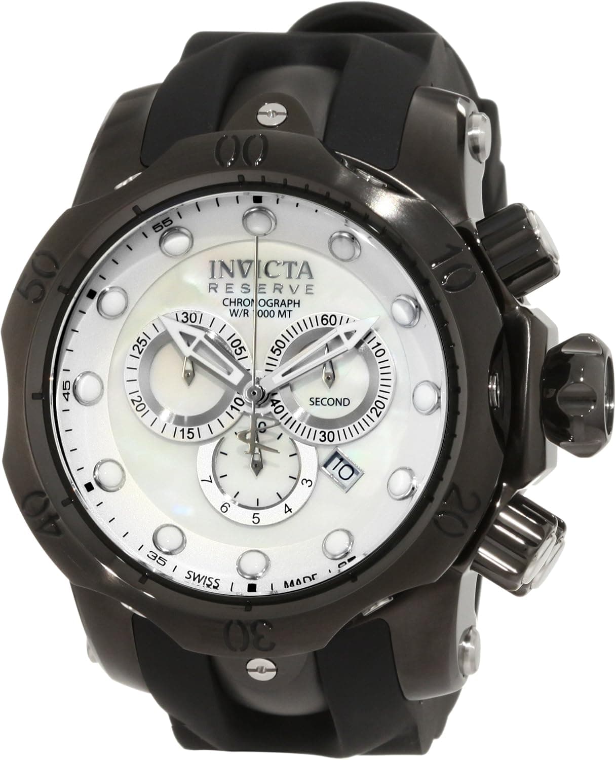 Invicta Men's 1219GMBBB Venom Reserve Ocean Quest Chronograph White Mother-Of-Pearl Black Polyurethane Watch
