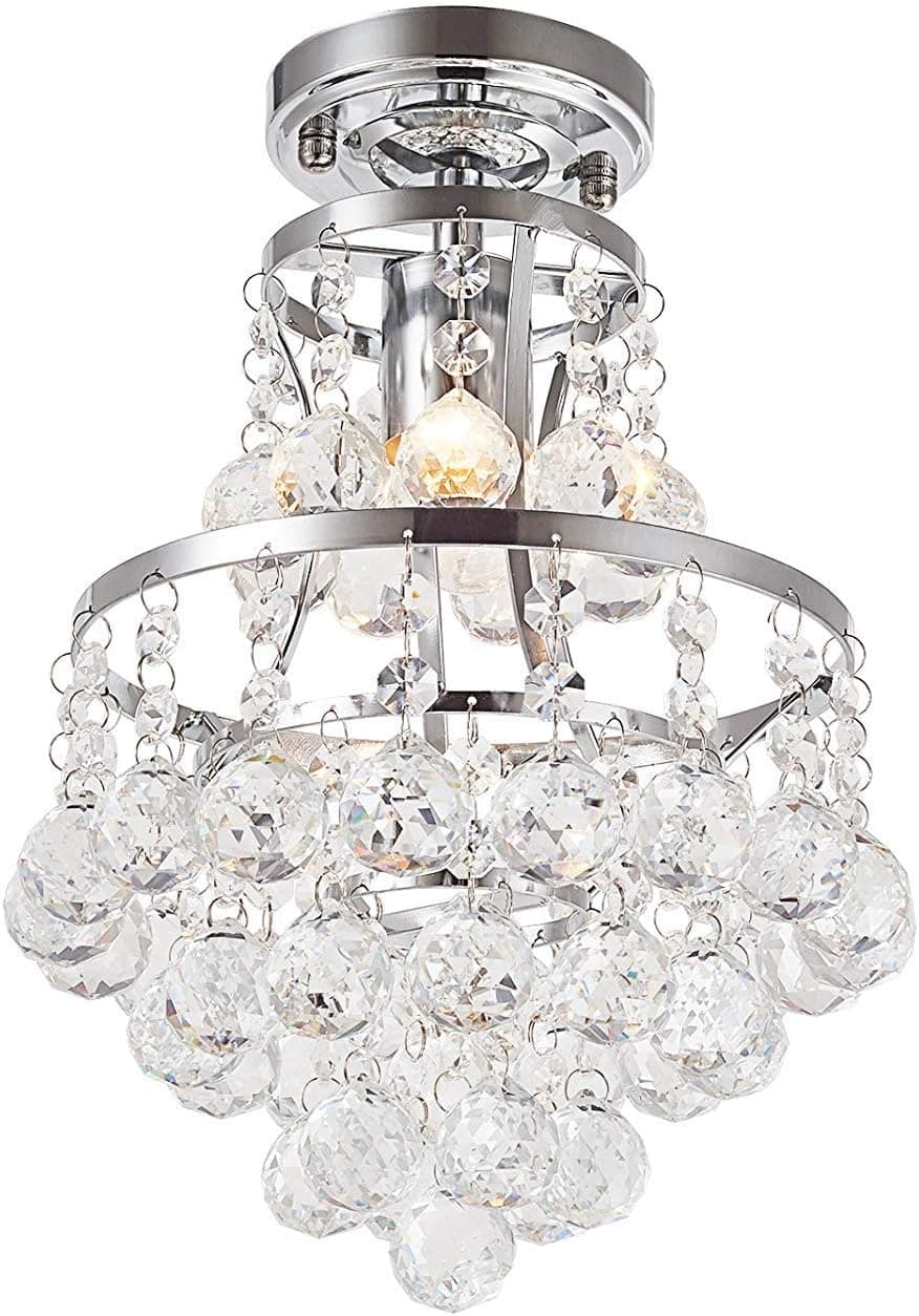 Creatgeek Flush Mount Crystal Chandelier Lighting Ceiling Light Fixture with 42 Pendant Balls 8'' W, 13''H for Bedroom Hallway Bar Kitchen Bathroom Vanity Room
