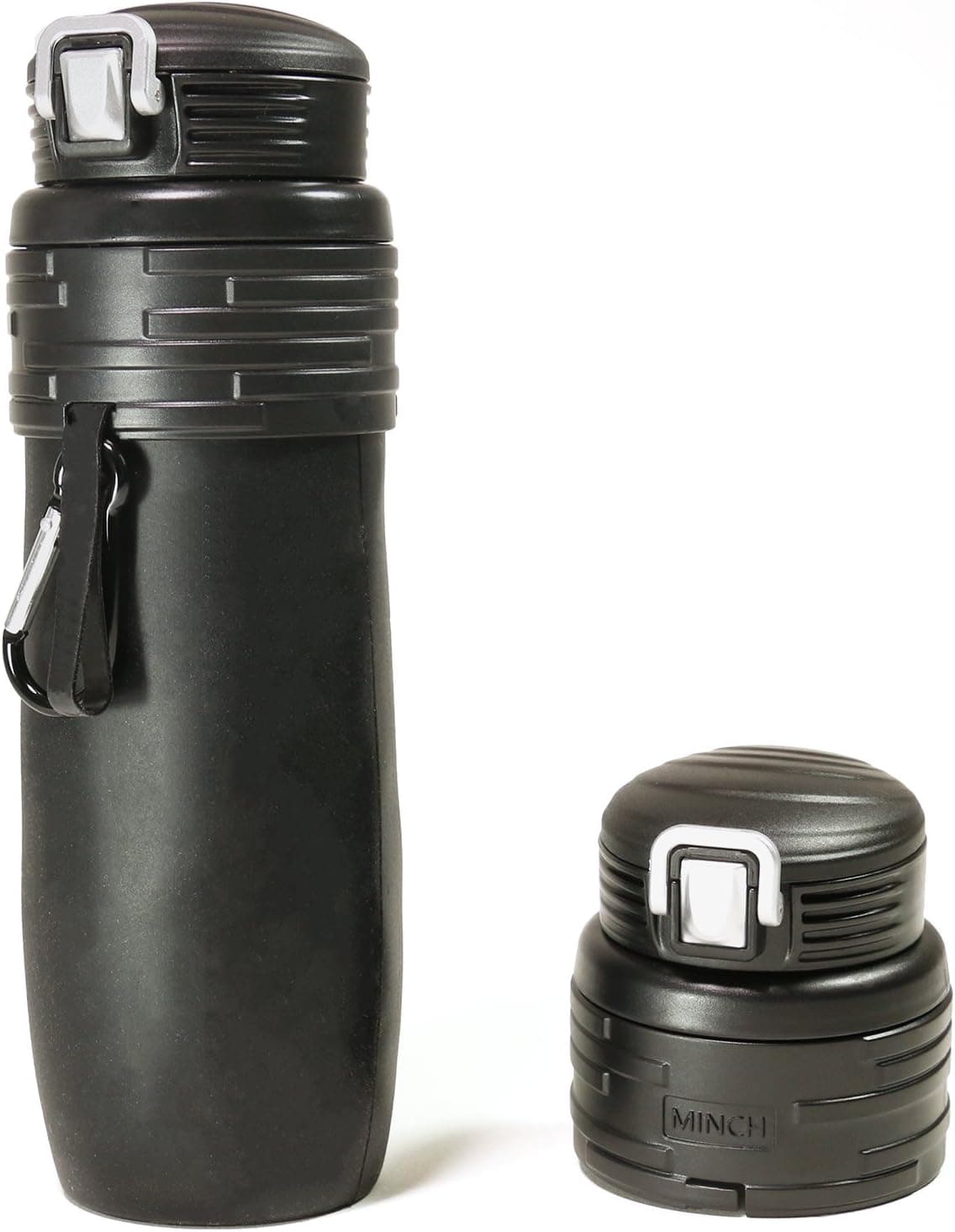 Minch Collapsible Silicone Water Bottles-17oz Leak Proof BPA Free-For Any Outdoor or Sports Activities (Black)