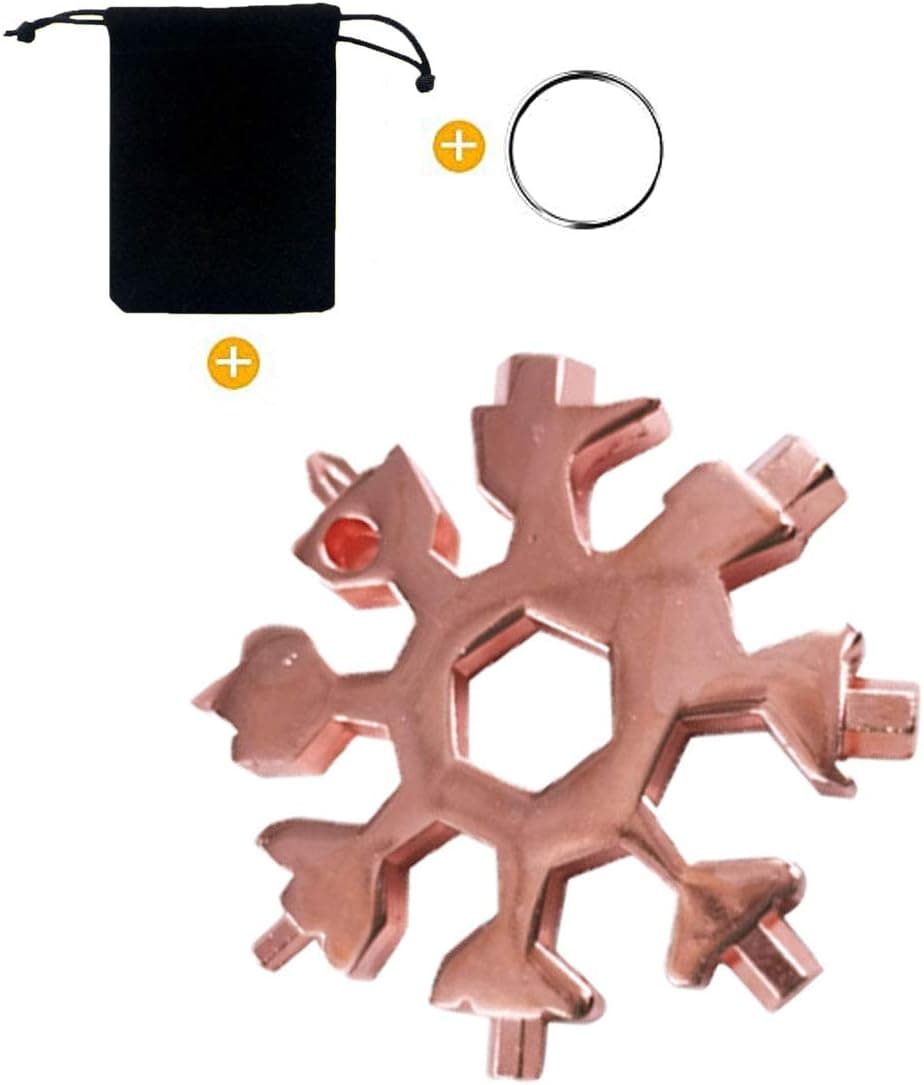 BQB 18-in-1 Stainless Steel Snowflake Multi-Tool Stainless Steel Snowflake Keychain Tool Snowflake Screwdriver /Bottle Opener/Gift for Men (rose gold)