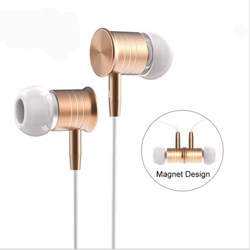 Langsdom i8 In Ear Wired Headphones Professional Bass Magnet Metal Earbuds with Microphone with Hands-free Button Heavy Stereo Bass Sweatproof Earphones for iPhone Samsung(Gold)