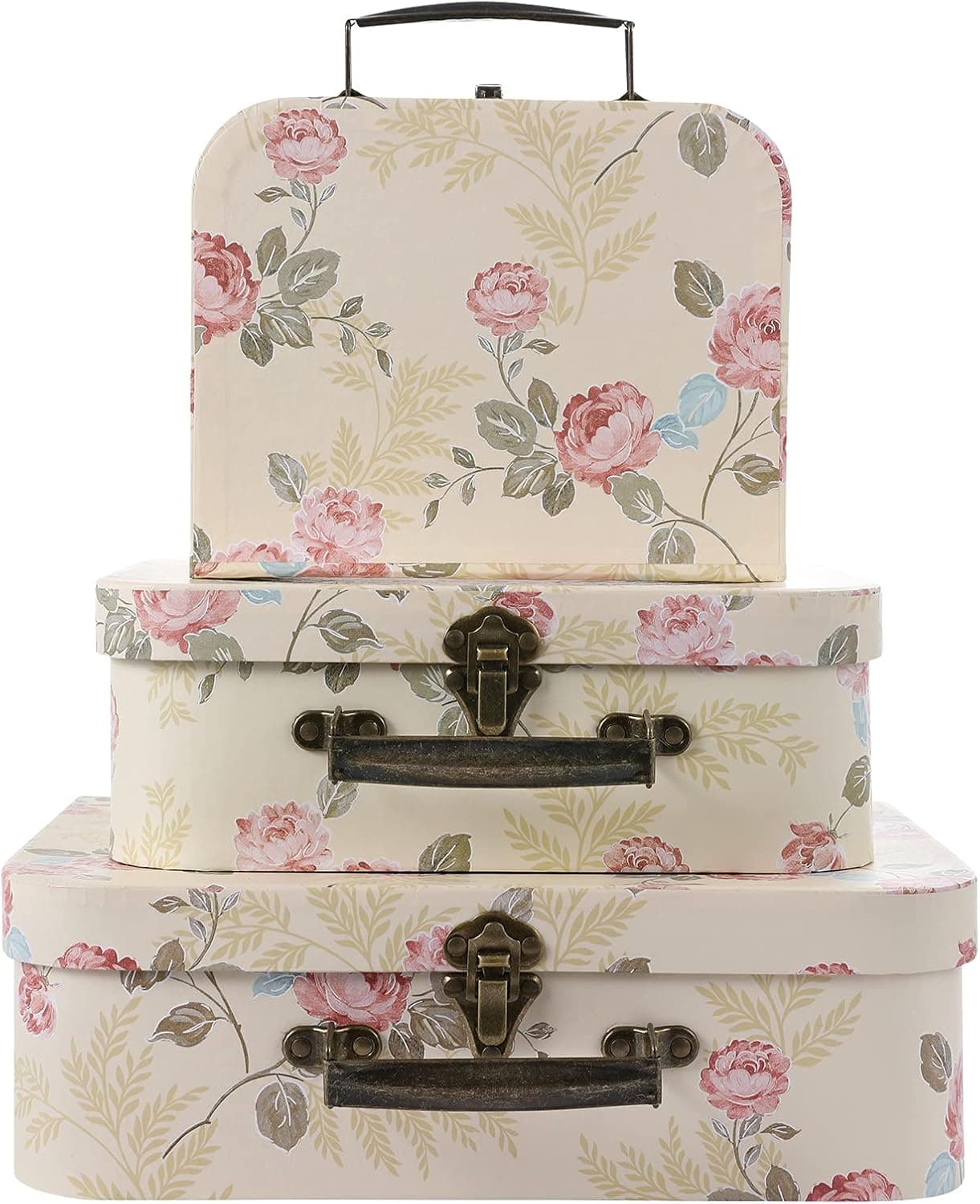 Anndason Set of 3 Paperboard Suitcases Storage Box Decorative Storage Boxes Storage Gift Boxes With Lids for Photo Storage Home Decoration, Wedding, Birthday, Anniversary and New Year Gift Decoration (3Pcs, Light Yellow)