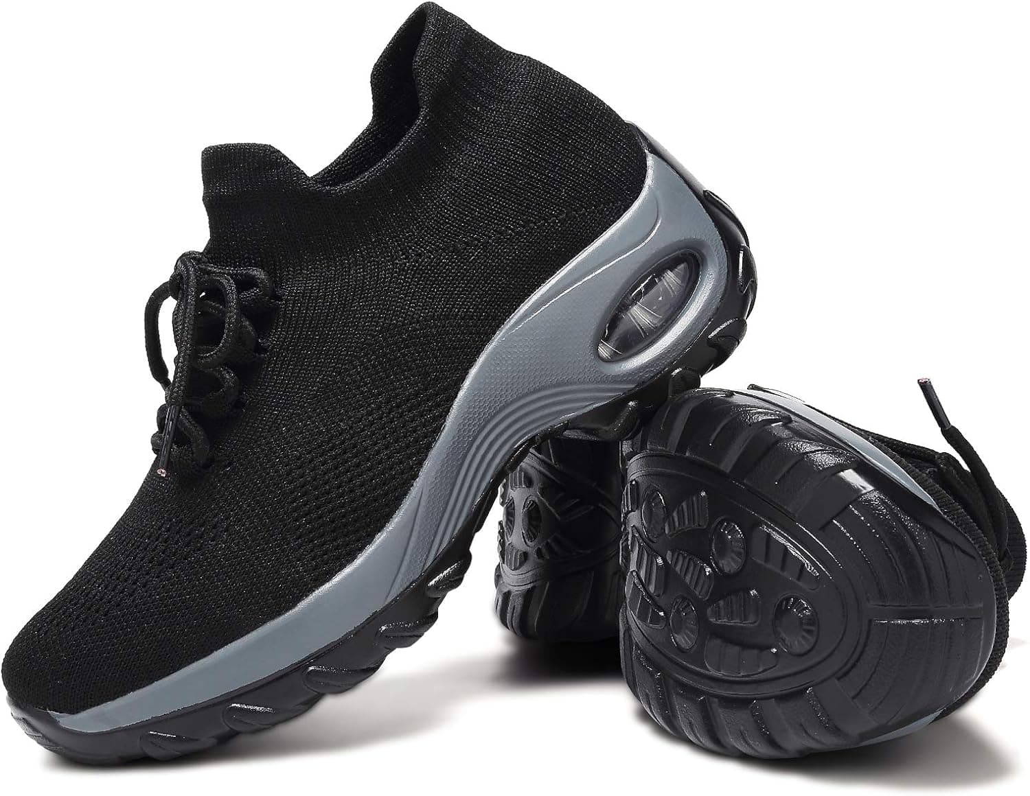 ANLUKE Women's Walking Shoes Sock Sneakers - Slip On Air Cushion Platform Mesh Shoes Sneakers Lace Up Black 39