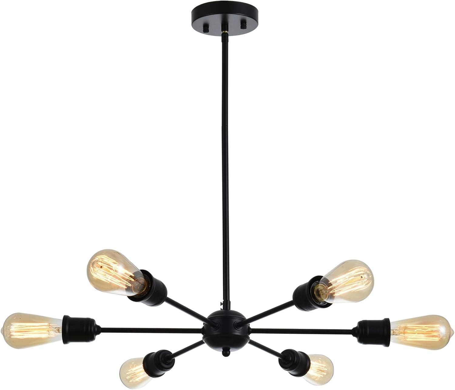 FERWVEW 6-Light Black Industrial Mid Century Lighting Fixture Sputnik Chandelier lamp, Modern Ceiling Pendant Lighting for Livingroom Dinning Bedroom Doorway Foyer Entryway Hanging (FER-YML106B)