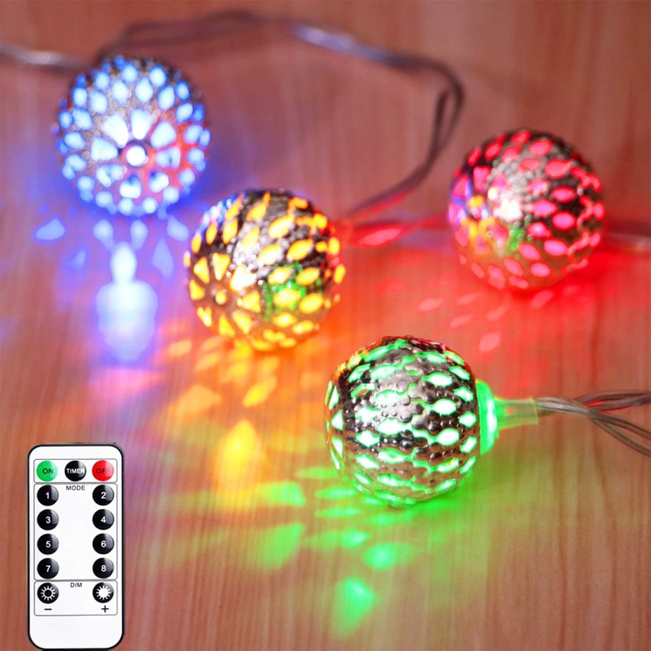 Anlaibao Moroccan String Lights, Silvery Metal Ball USB Plug in String Lights with Remote Timer, 20 LED Multi Color 8 Modes USB Powered Fairy Globe String Lights for Bedroom Garden Party Decoration