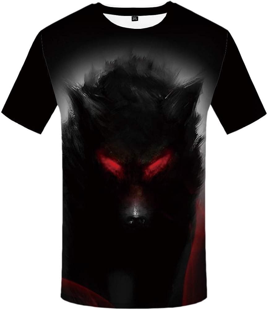 KYKU Men's Wolf Shirt Shadow Red Eye Warrior T-Shirt （X-Large,Shadow Wolf）