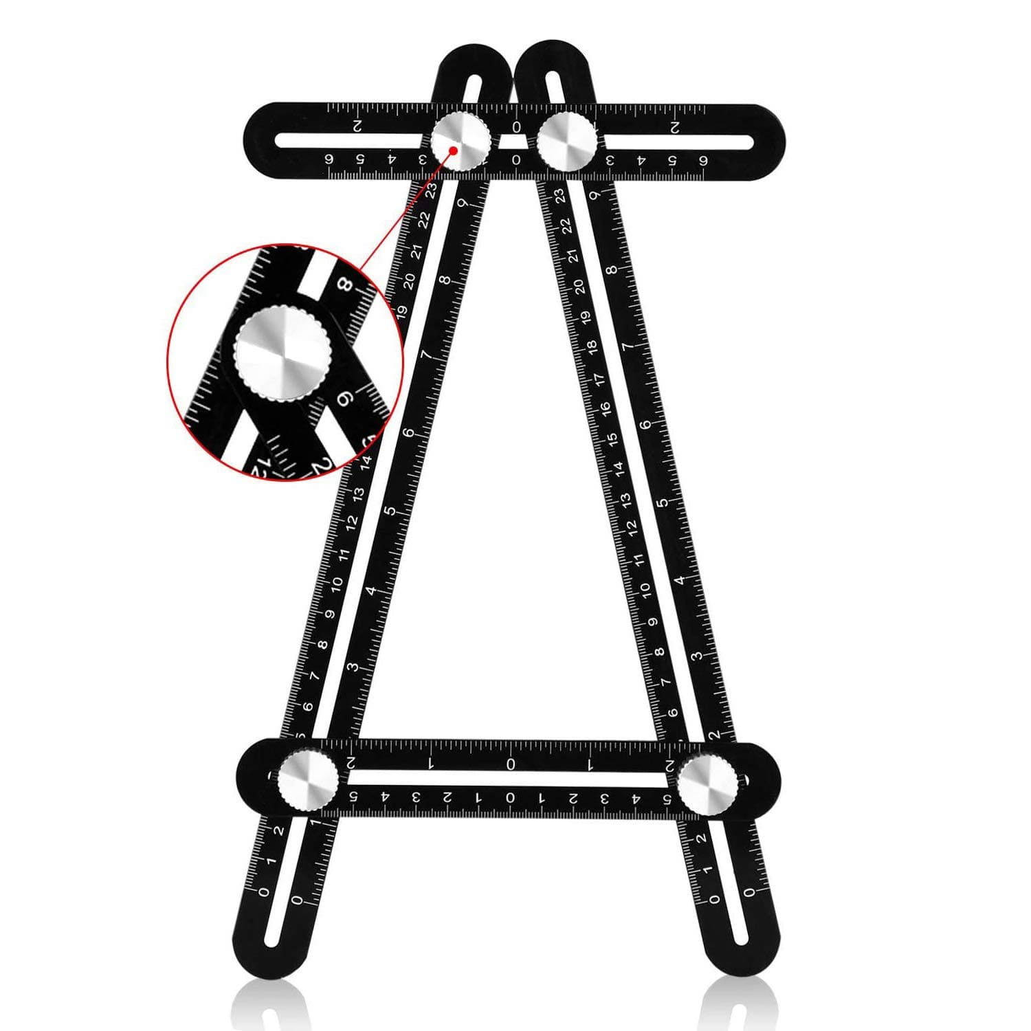 Multi Angle Measuring Ruler, Angle Template Tool Measures All Angles Shapes, Function Universal Square Layout Tools Easy Use for Handymen, Builders,Craftsmen Upgraded Aluminum Alloy Ruler (Black)