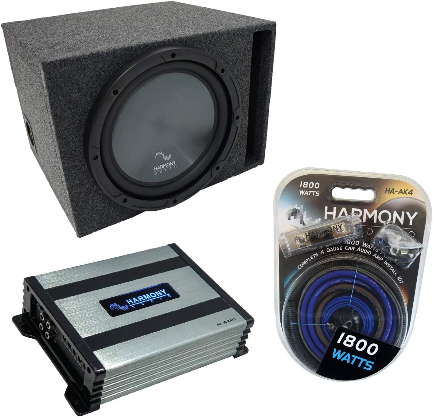 Harmony Audio Compatible with Unversal Car HA-R104 Single 10" Vented Port Sub Box Enclosure with HA-A400.1 Amplifier