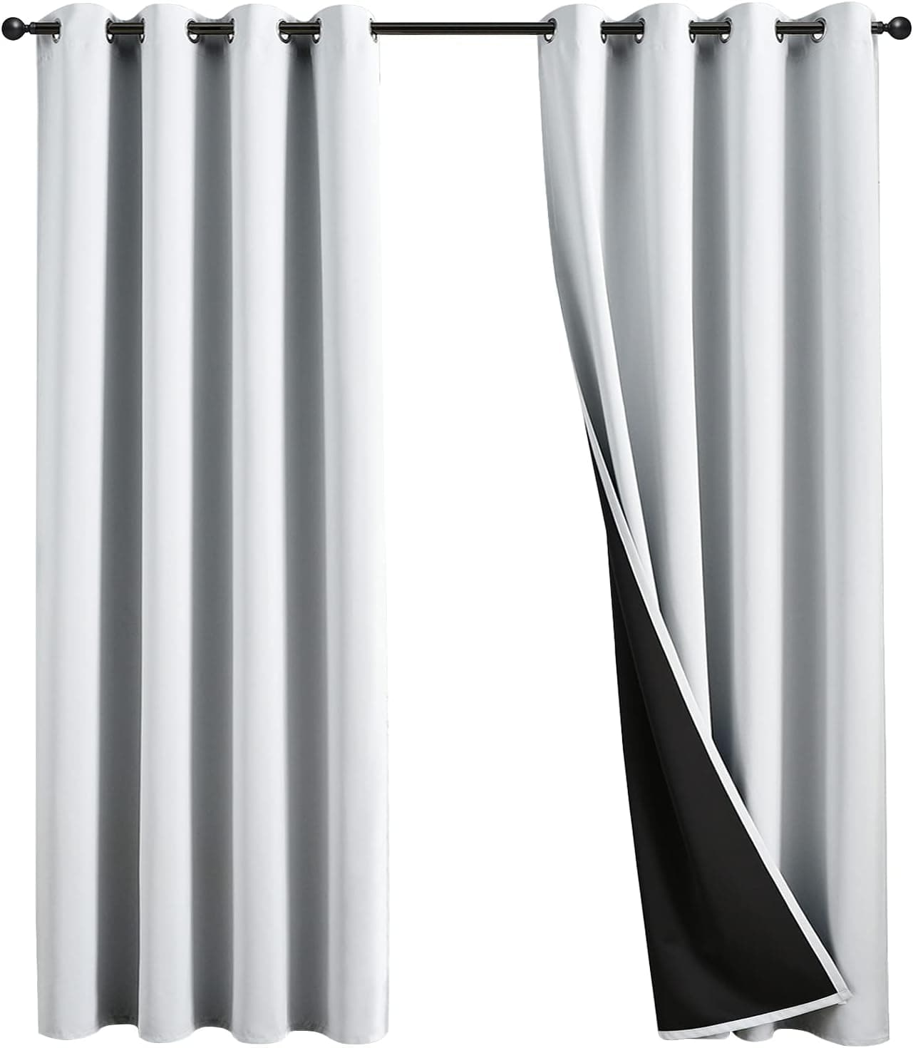 JSFLY 100% Blackout Curtains 84 inch Length for Bedroom, Thick Noise Reduction Thermal Insulated Grommet Window Drapes Room Darkening Curtains for Living Room, 2 Panels (52x84 inches,White)
