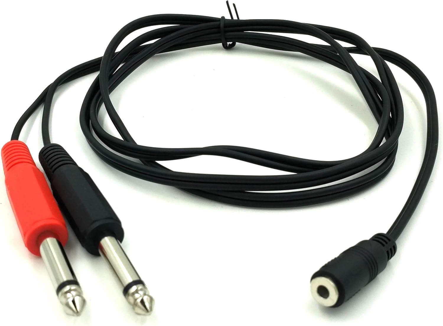 Duttek 1.5m/5Ft 3.5mm (Mini) 1/8" TRS Stereo Female to 2 Dual 1/4 Inch 6.35mm Mono TS Male Y Splitter Cable (3.5mm FM-2x6.35mm M)