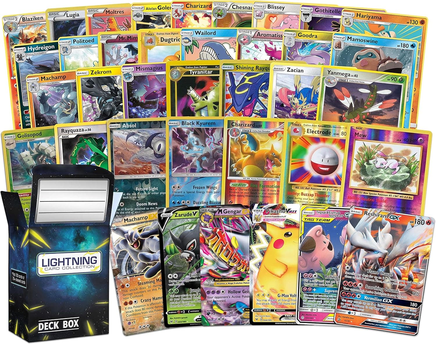 Ultimate Rare Bundle– Includes 20 Rare Cards, 2 foil Rare Cards, 2 Legendary Ultra Rare Cards with lightning card collection Box That is Compatible with Pokemon Cards