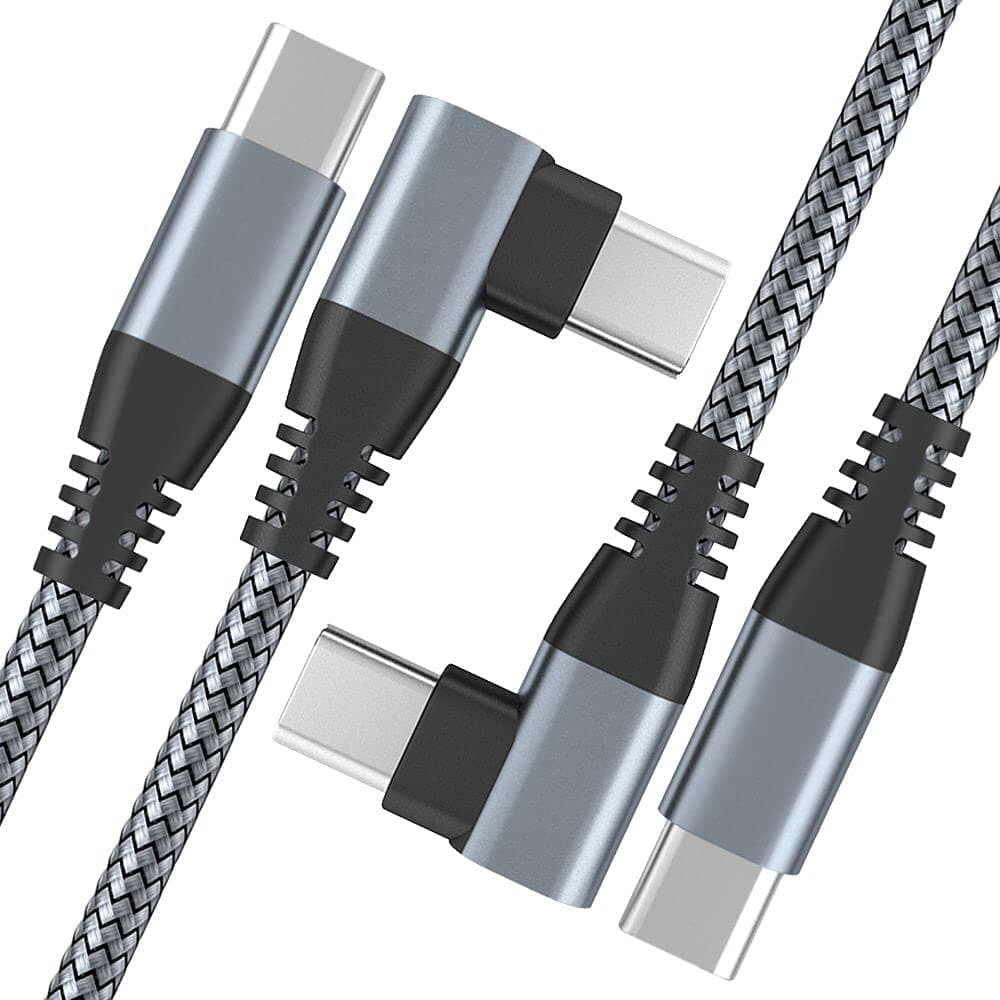 HUAAODADA 2Pack 10FT Long USB C to USB C Cable, PD 60W Type C Charging Cable Fast Charge Right Angle USB-C Charger Cord Compatible with Samsung Galxy S22 S21 S20 FE Plus Ultra (Grey)