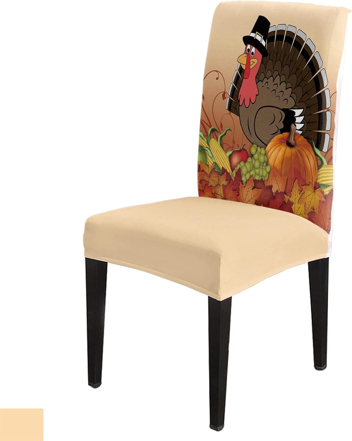 Dining Room Chair Covers Set of 6 Thanksgiving Turkey with Pumpkin Stretch Removable Washable Chair Protector Covers for Kitchen/Hotel/Wedding/Ceremony