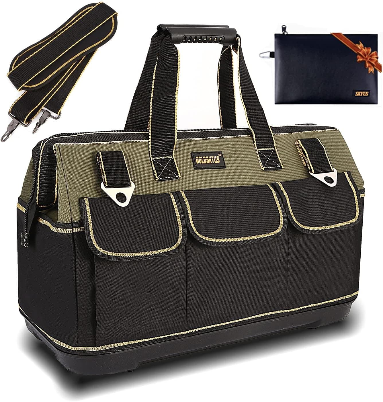 GoldskyUS 18 Inch Wide Mouth Tool Bag with Water Proof Molded Base Tool Storage Bag Multi-Functional Large Capacity Wearproof & Waterproof Tool Tote Bag (18 Inch)
