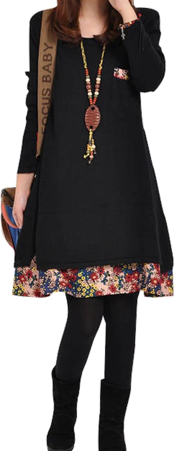 Vintage Sexy Women Girl Cute Round neck Pullover T-shirt Loose Dress Blouse Top F_B