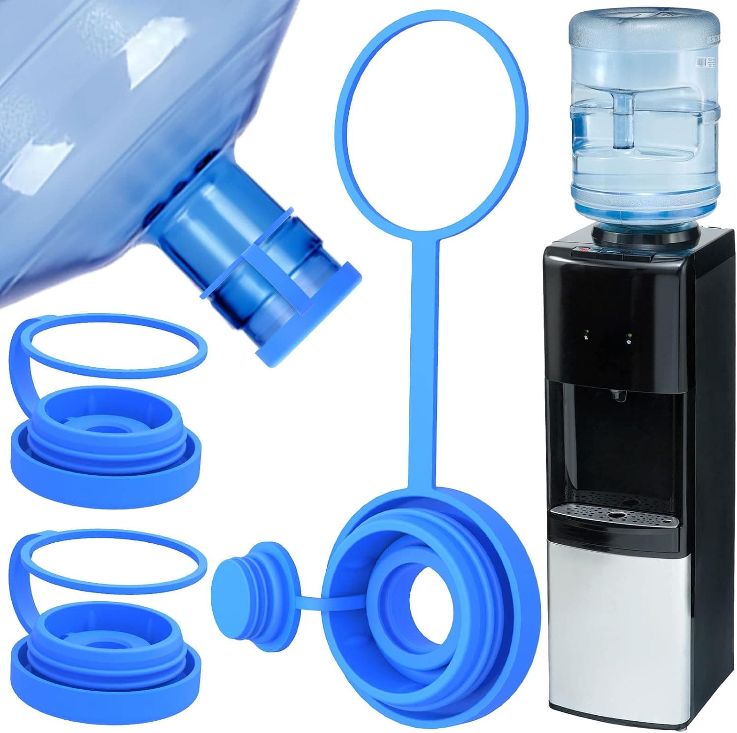 5 Gallon Water Jug Cap, Fits 55mm 5-Gallon Water Jug, Spill Resistant, Reusable Silicone 5 Gallon Water Jug Cap - Pack of 4 Blue