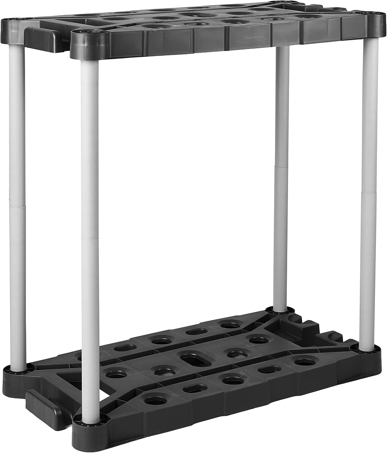Rubbermaid Long Handle Tool Storage, Tool Organizer, Black, 15 Handle Guides for Tools, Brooms, Shovels, 18 Small Tool Slots