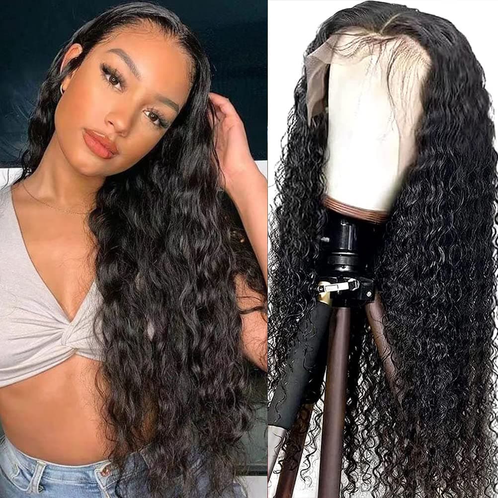 Vedusal Water Wave Lace Front Wigs Human Hair 13x4 Curly Lace Frontal Wigs Human Hair Pre Plucked Wet and Wavy Lace Front Human Hair Wigs for Black Women with Baby Hair 150% Density (18 Inch)